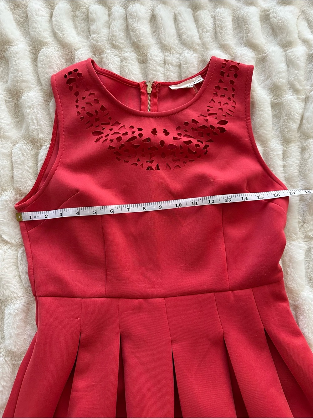 Laser Cutout Pleated Scuba Fit and Flare Dress Unique Retro, Size L - Picture 2 of 6